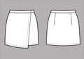 Fashion technical drawing of short wrap skirt