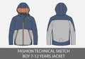 Fashion technical sketch for boy 7-12 years jacket with hood