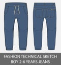 Fashion technical sketch boy 2-6 years jeans Royalty Free Stock Photo