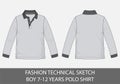 Fashion technical sketch for boy 7-12 years polo shirt