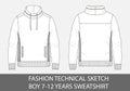 Fashion technical sketch boy 7-12 years sweatshirt with cowl nec