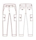 Fashion technical sketch of jeans in vector graphic Royalty Free Stock Photo