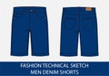 Fashion technical sketch for men denim shorts