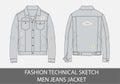 Fashion technical sketch men jeans jacket Royalty Free Stock Photo