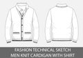 Fashion technical sketch men knit cardigan with shirt Royalty Free Stock Photo