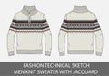 Fashion technical sketch men knit sweater with jacquard Royalty Free Stock Photo