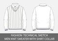Fashion technical sketch men knit sweater with shirt collar