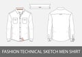 Fashion technical sketch men shirt with long sleeves in vector.