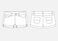 Fashion technical sketch of woman Denim Shorts