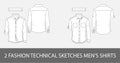 Fashion technical sketches men`s shirts with long sleeves