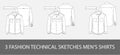 3 Fashion technical sketches men`s shirts in vector