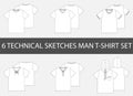 6 Fashion technical sketches of men`s T-Shirt