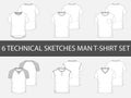 6 Fashion technical sketches of men`s T-Shirt