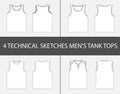 4 Fashion technical sketches of men`s Tank Tops