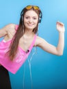 Fashion teen girl listen music mp3 relax happy and dancing Royalty Free Stock Photo