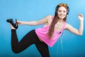 Fashion teen girl listen music mp3 relax happy and dancing Royalty Free Stock Photo