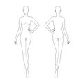 Fashion template 9 head for technical drawing. Royalty Free Stock Photo