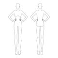 Fashion template 9 head for technical drawing with main lines.