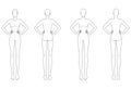 Fashion template 9 head for technical drawing with main lines. Royalty Free Stock Photo