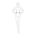 Fashion template 9 head for technical drawing with main lines. Royalty Free Stock Photo