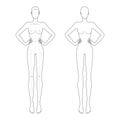 Fashion template 9 head for technical drawing with main lines. Royalty Free Stock Photo