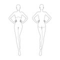 Fashion template 9 head for technical drawing with main lines. Royalty Free Stock Photo