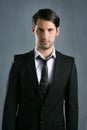 Fashion trendy elegant young black suit man