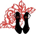 Fashion trendy silhouette black high heel shoes. Stylish logo