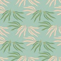 Fashion tropical leaves semless pattern. Tropic leaf on blue background