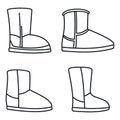 Fashion ugg boots icons set, outline style