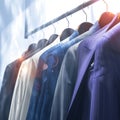 Fashion variety Colorful mens suits hanging in a store display Royalty Free Stock Photo