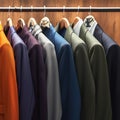 Fashion variety Colorful mens suits hanging in a store display Royalty Free Stock Photo