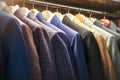 Fashion variety Colorful mens suits hanging in a store display Royalty Free Stock Photo