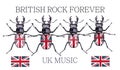 Fashion vector illustration British rock music with beetles, print for T-shirts and apparel