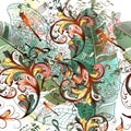 Fashion vector illustration with dragonflies, music notes and pl Royalty Free Stock Photo