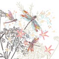 Fashion vector illustration flowers and dragonfly