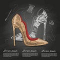 Fashion vector sketch womens shoes.