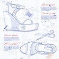 Fashion vector sketch womens shoes.