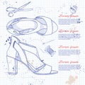 Fashion vector sketch womens shoes.