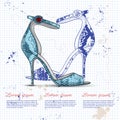 Fashion vector sketch womens shoes.