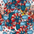 Fashion vector wallpaper pattern with swirl floral elements for Royalty Free Stock Photo