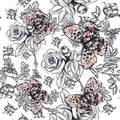 Fashion vintage beautiful vector pattern with hand drawn rose fl Royalty Free Stock Photo