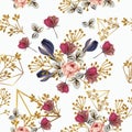 Fashion vintage vector boho pattern with roses and geometric shapes Royalty Free Stock Photo