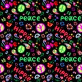 Fashion vivid seamless wallpaper with Peace Hippie Symbol, flower-power