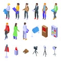 Fashion vlogger icons set isometric vector. Live streaming