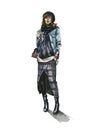 Fashion watercolor illustration of young woman in trendy outfit. Hand drawn painting of girl hipster. Street style look Royalty Free Stock Photo