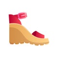 Female wedge shoe. Raster illustration in the flat cartoon style.