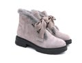 Fashion winter lady shoes pair isolated.Women`s fur decorated boots