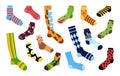 Fashion winter socks, cute items. Trendy cotton collection with avocado, funny animals and geometric prints. Stylish