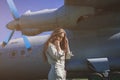 Fashion woman airplane pilot